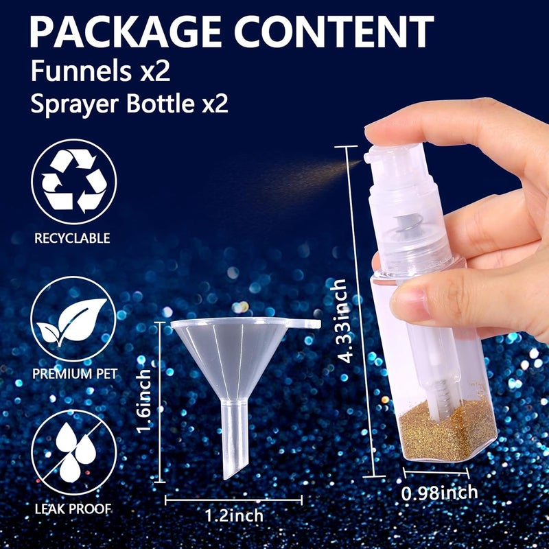 Matio 2 Pcs Duster Sprayer with 2 Funnels, 35ml Square Transparent Craft Spray Bottle, Empty Plastic Pump Multi-Purpose Edibler Sprayer for Cake, Card, Flower, Scrapbooking, Cardmaking - Image 2